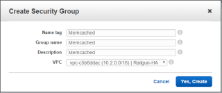 Figure 7: Create a Security Group for Memcached 