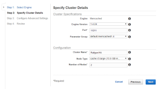 Figure 13: Create an ElastiCache cluster with the engine Memcached - Step 2 